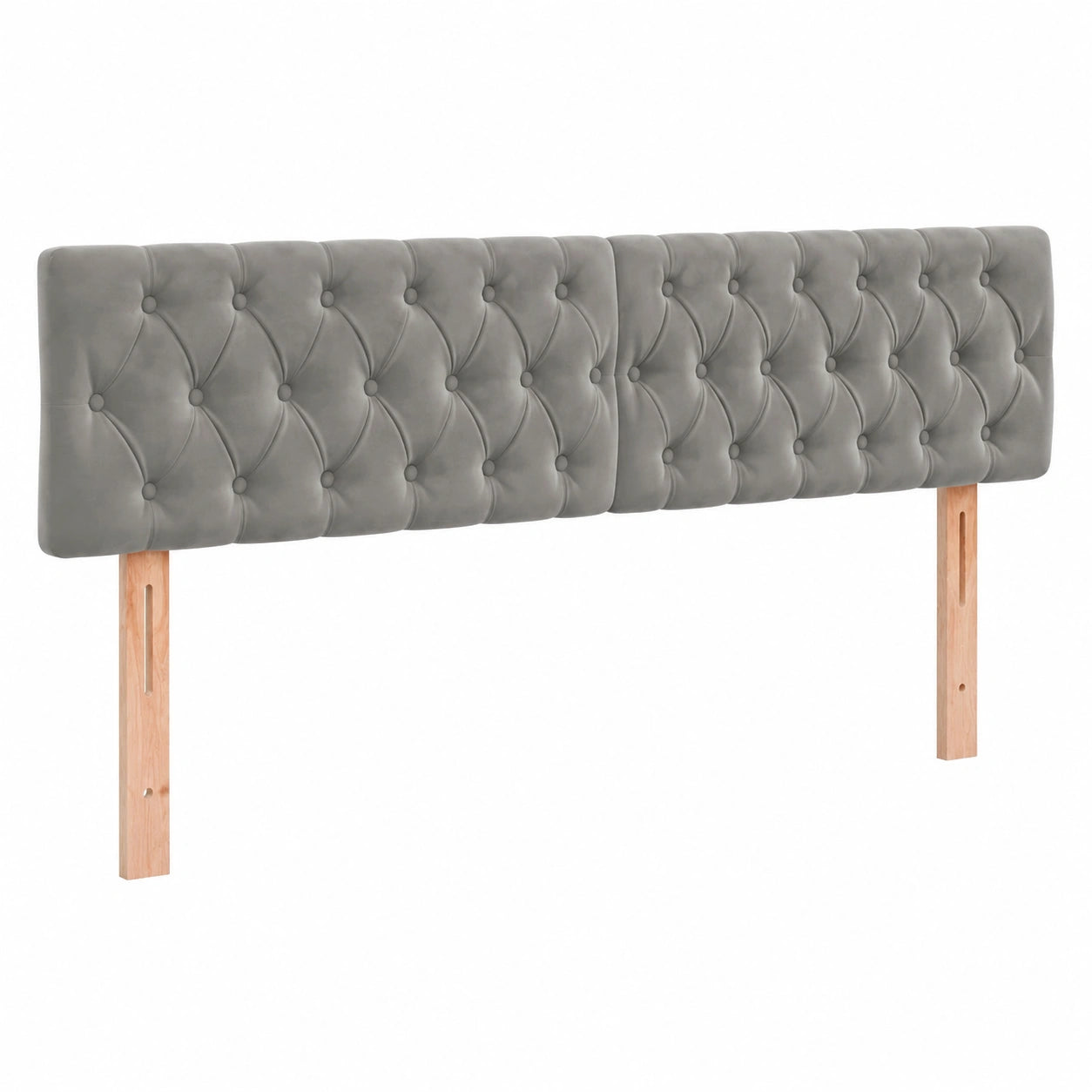 Verstellbares LED-Betthaupt mit Holzbeinen, Samtstoff in Hellgrau, 200x7x78/88cm