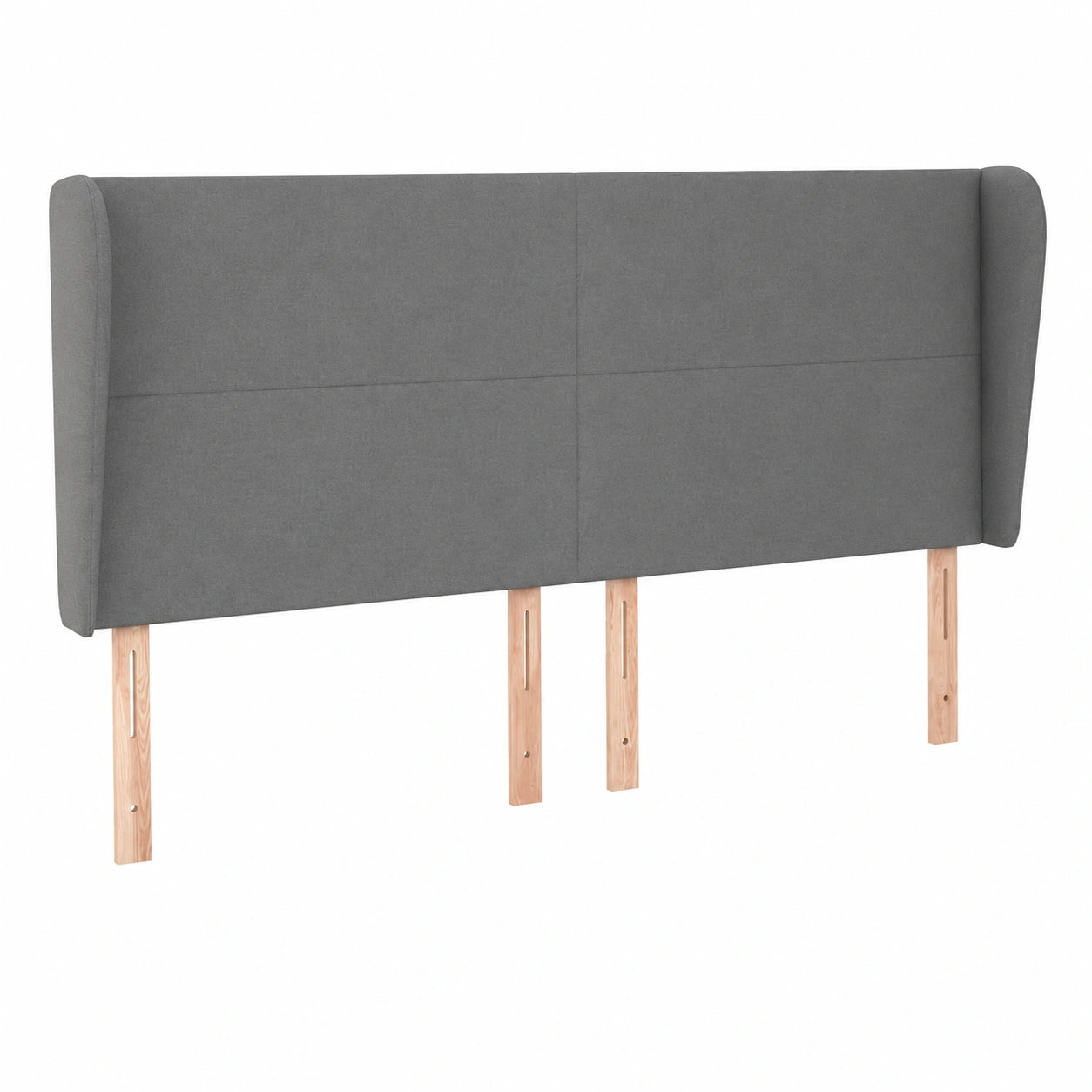 Dunkelgraues Polsterkopfteil mit Ohren für Schlafzimmer, 163x23x118/128cm, Stoff