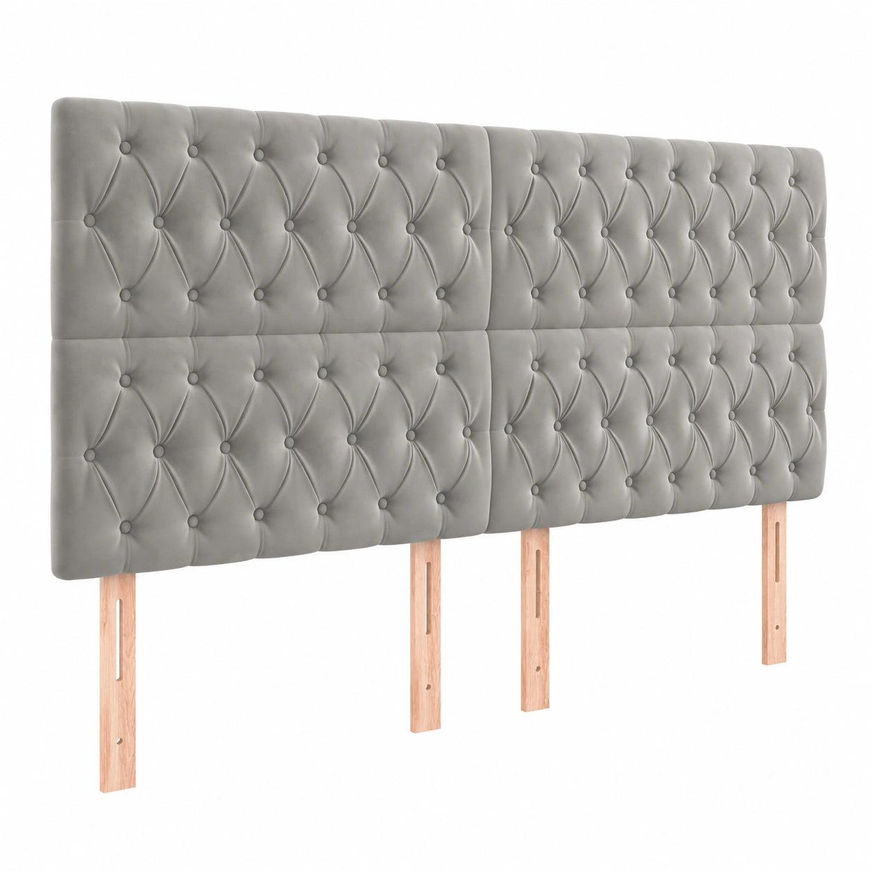 Höhenverstellbares Polsterkopfteil mit LED und Holzbeinen, Hellgrau 200x7x118/128 cm, Samt, Schlafzimmer-Dekor