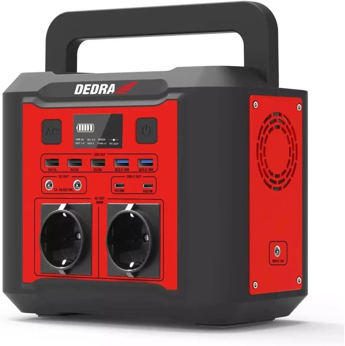 Stacja zasilania DEDRA, 500 W, kolor szary i czerwony