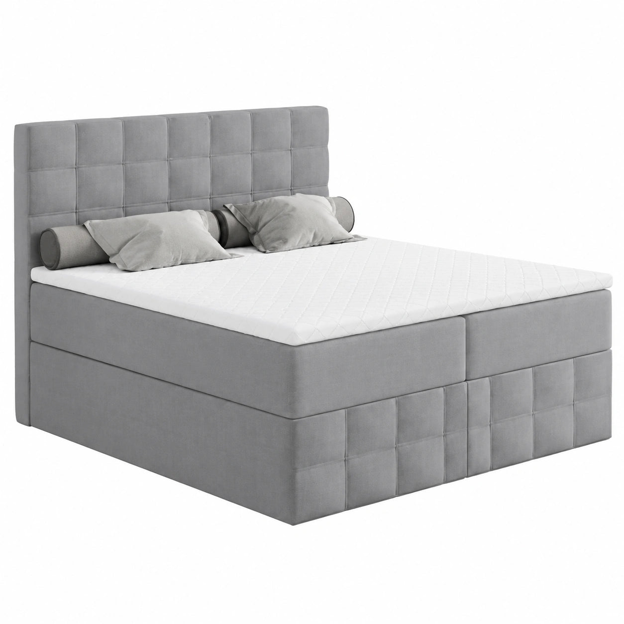 Hochwertiges Boxspringbett Mera mit Stauraum, Bonell-Federkernmatratze und Topper, Dunkelgrau, 140x200 cm