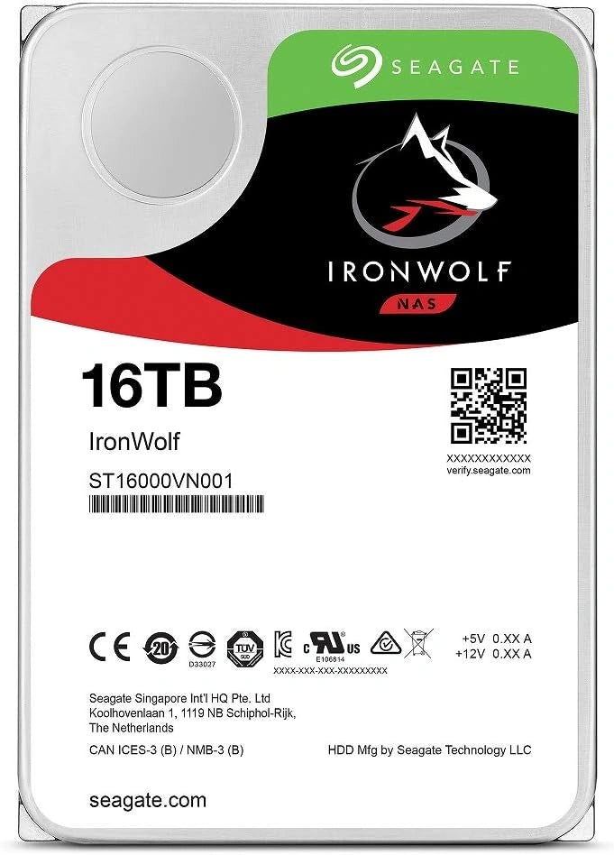 Dysk twardy SEAGATE IronWolf, 16 TB, 3,5 cali, kolor szary i czarny