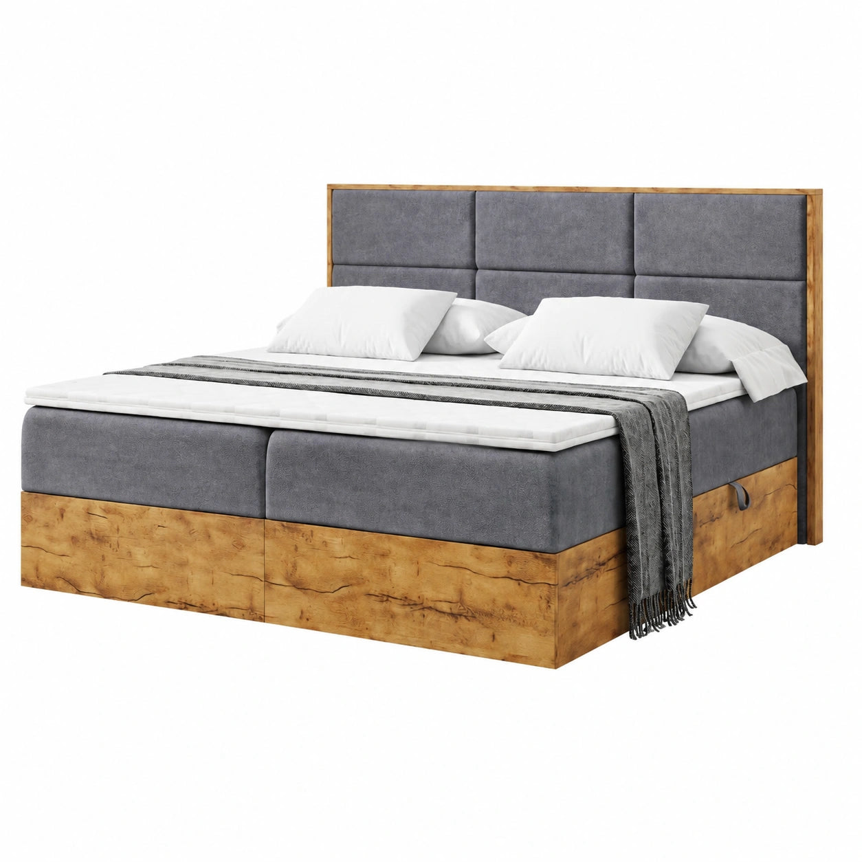 Komfortables Boxspringbett 180x200 cm mit Stauraum, Dunkelgrau