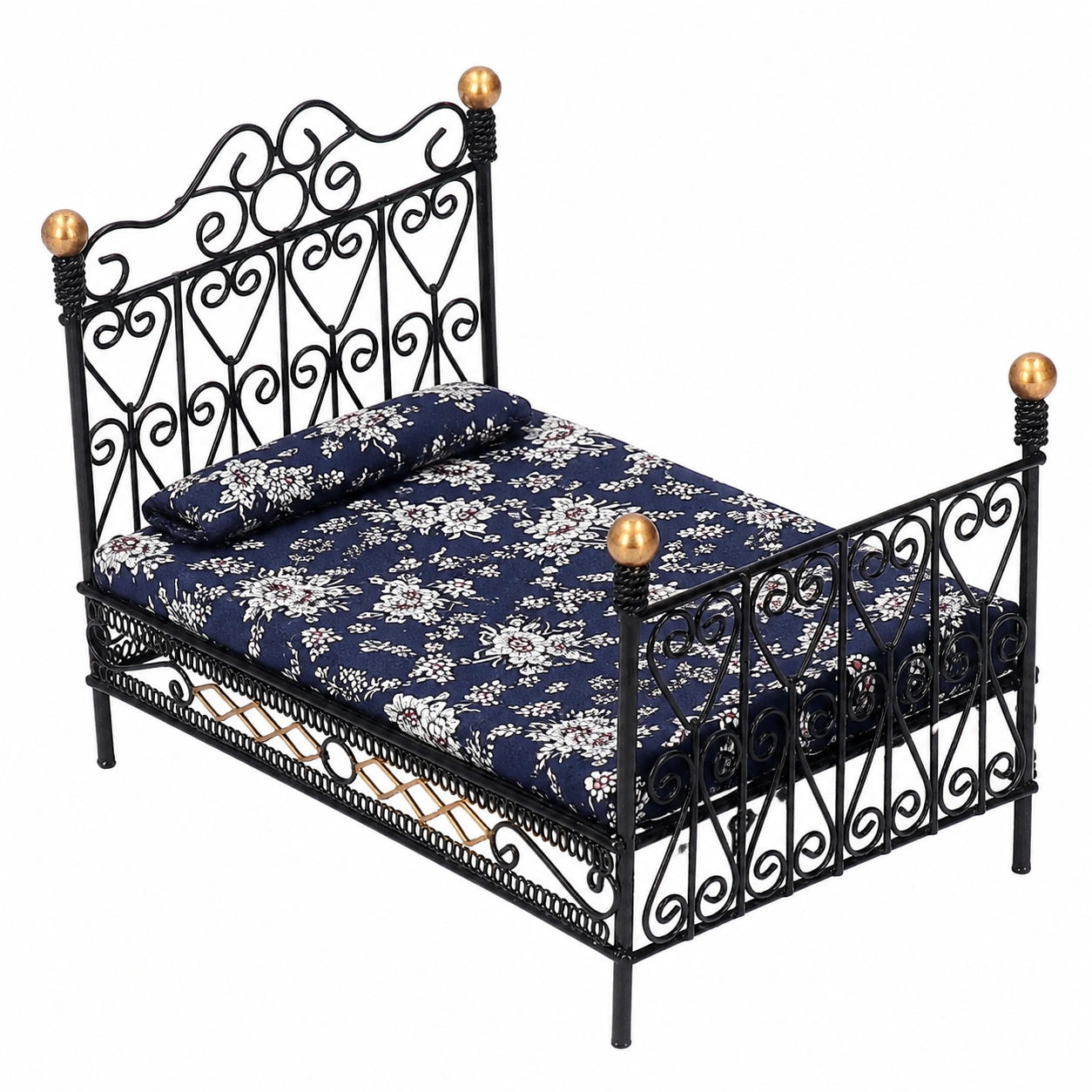 Srliya Eisen-Puppenhausbett im Prinzessinnenstil, Maßstab 1:12, Ideal mit Matratze, Perfekte Dekoration