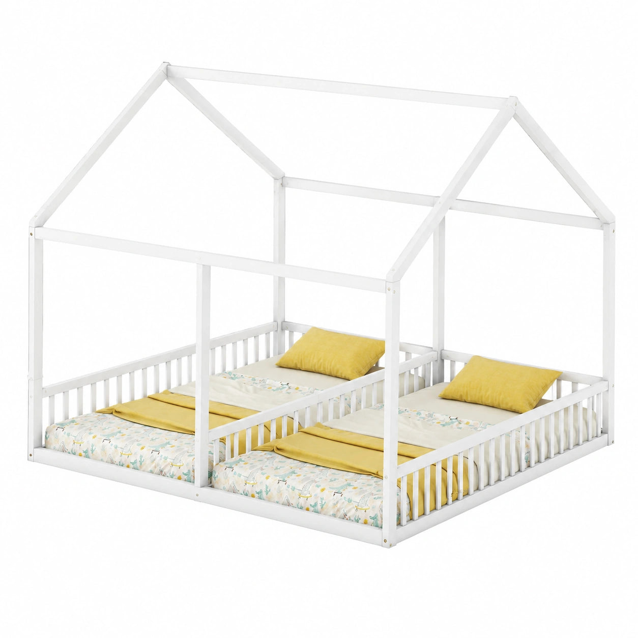 Praktisches Etagenbett 90x200 cm mit Rausfallschutz für Kinderzimmer – Weißes Holzhausbett für Mädchen und Jungen, inkl. Lattenrost, ohne Matratze