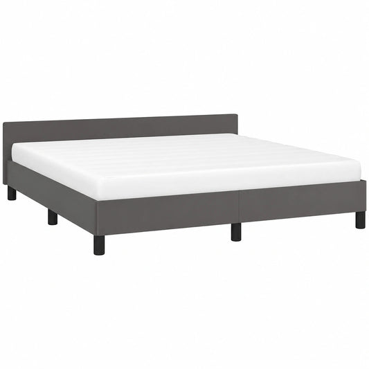 Doppelbett mit Kunstlederbezug und Kopfteil, 180x200 cm, Grau