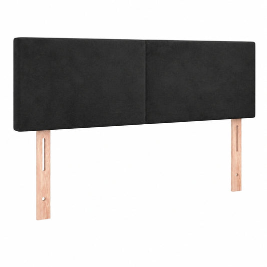 Höhenverstellbares Polster-Kopfteil aus Samt mit Holzbeinen, Schwarz 144x5x78/88cm