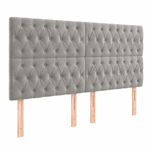 Höhenverstellbares Polsterkopfteil mit LED und Holzbeinen, Hellgrau 200x7x118/128 cm, Samt, Schlafzimmer-Dekor