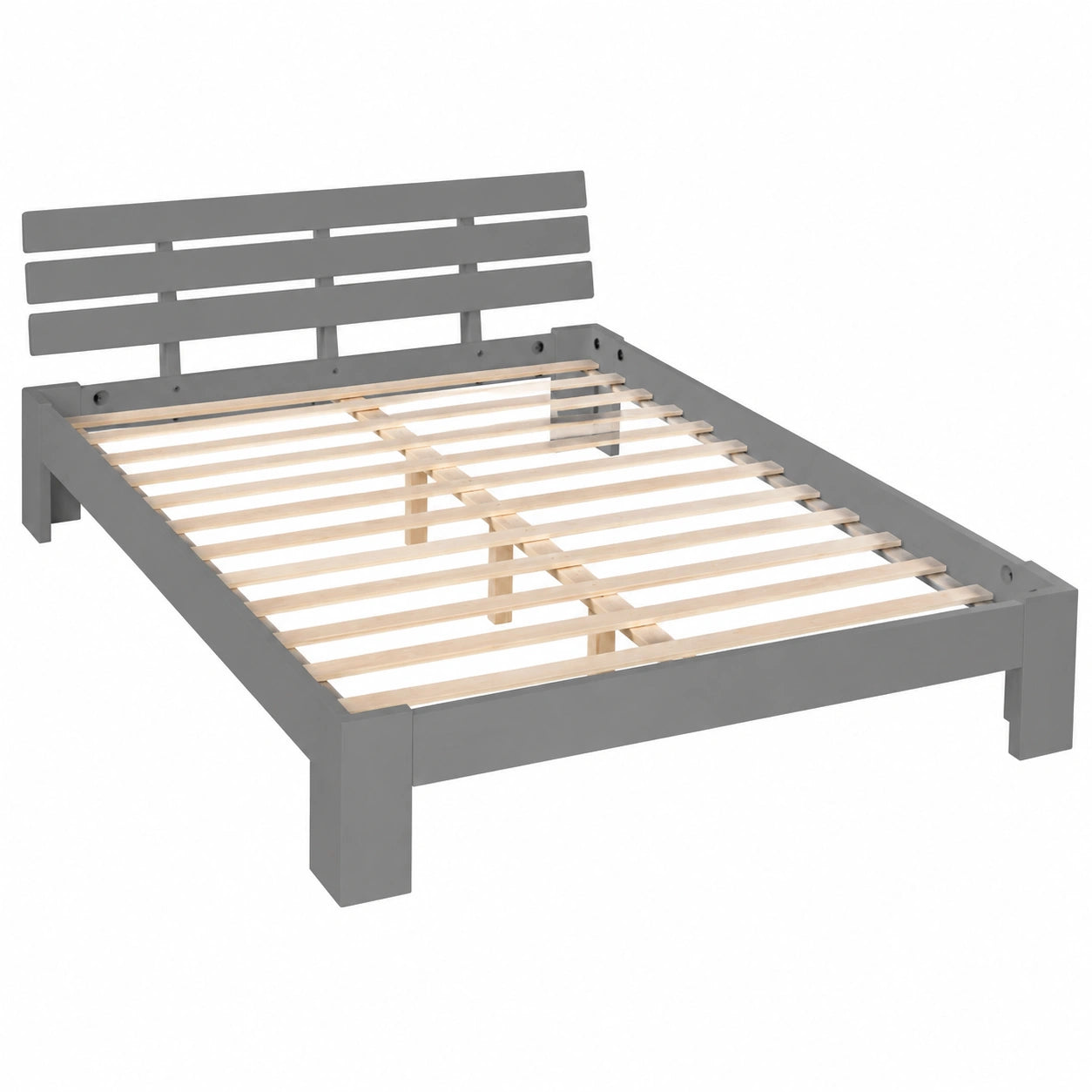 Modernes Doppelbett aus Kiefernholz 160x200 mit grauem Kopfteil