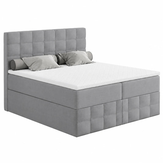 Hochwertiges Boxspringbett Mera mit Stauraum, Bonell-Federkernmatratze und Topper, Dunkelgrau, 140x200 cm