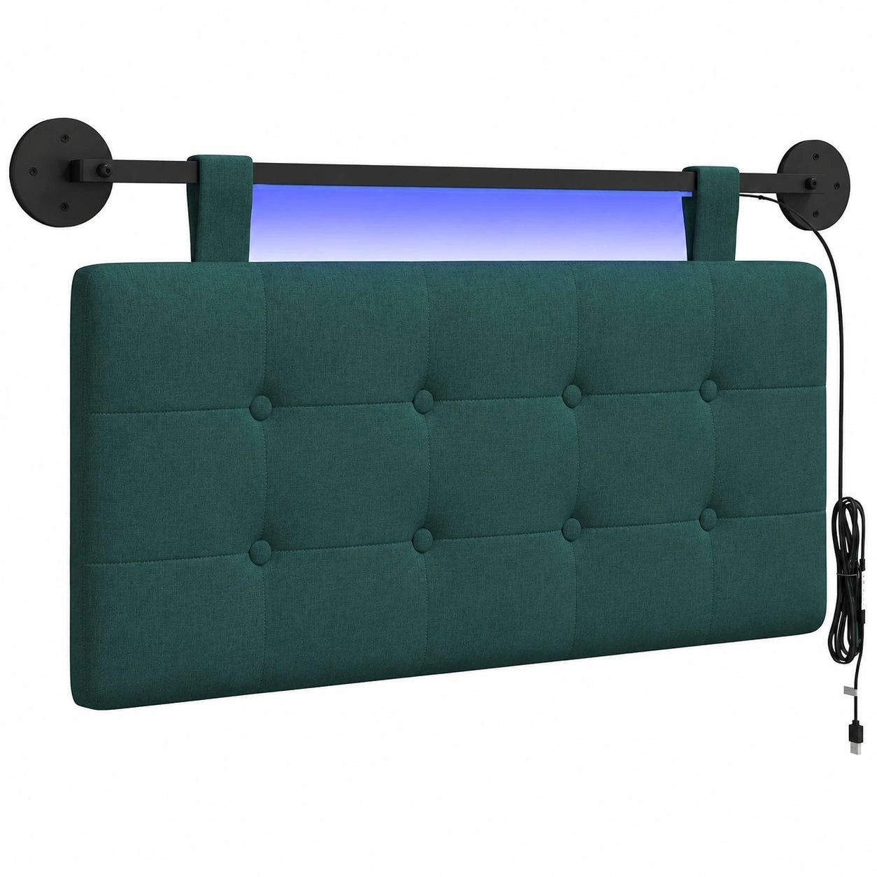 LED-Beleuchtetes Kopfteil in Dunkelgrün aus Stoff, modernes Design zur Wandmontage