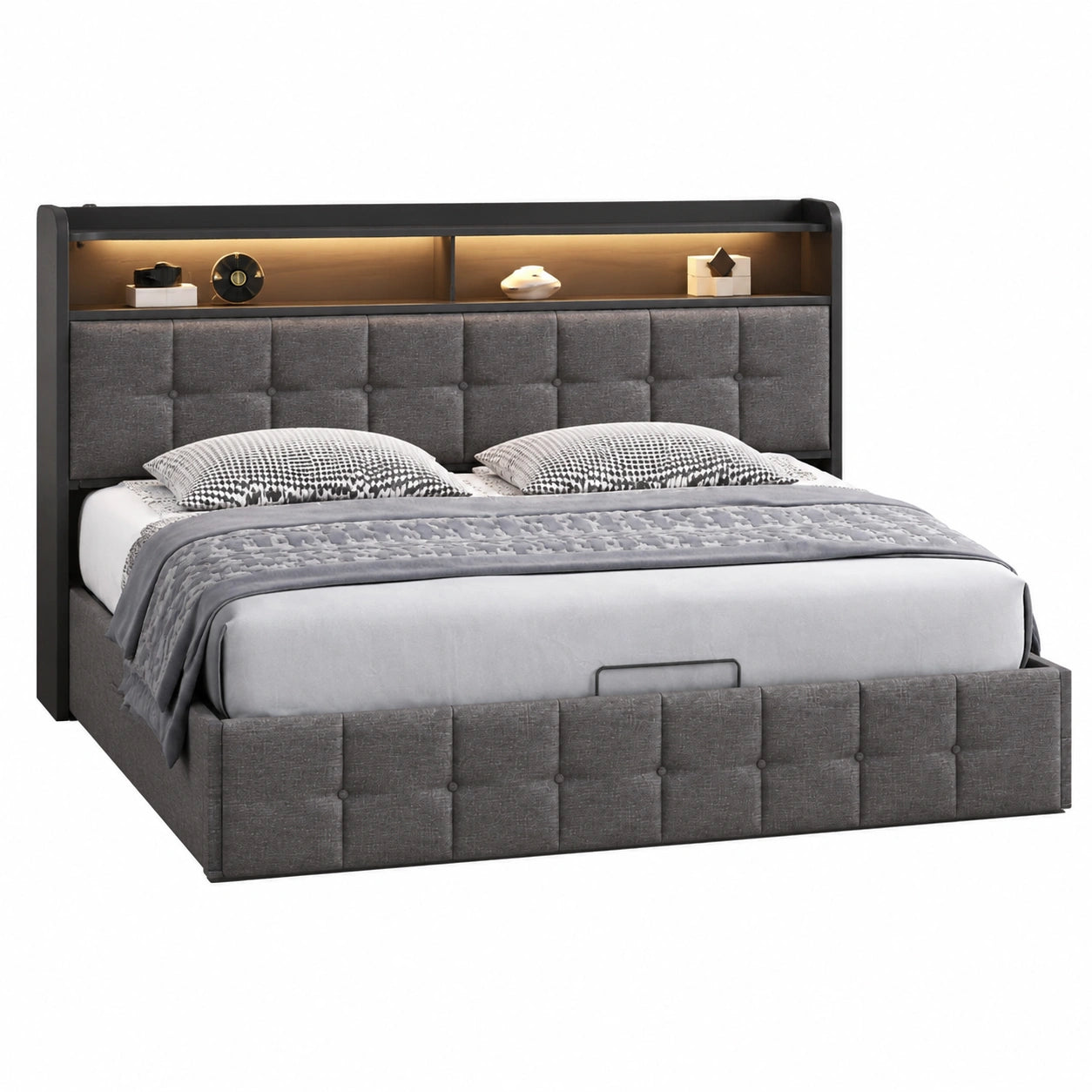 Multifunktionales Polsterbett 140x200 cm mit Stauraum, LED-Beleuchtung und USB-Steckplatz