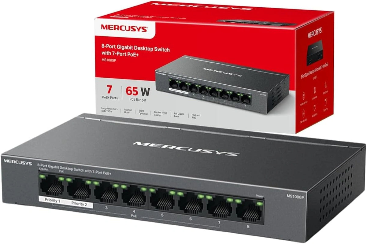 Urządzenie użytkowe Mercusys MS108GP, kolor czarny