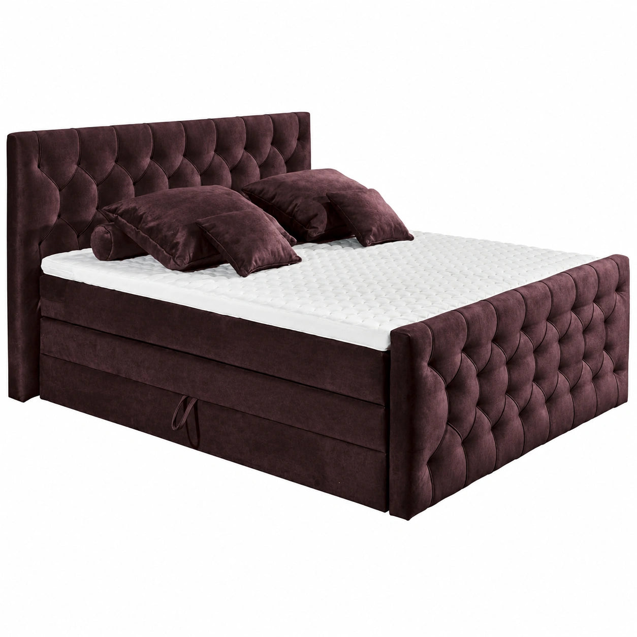 Luxus Boxspringbett mit Stauraum, 180x200 cm, Aubergine – Komfortables Doppelbett mit 7-Zonen-Matratze & Klimaband Topper