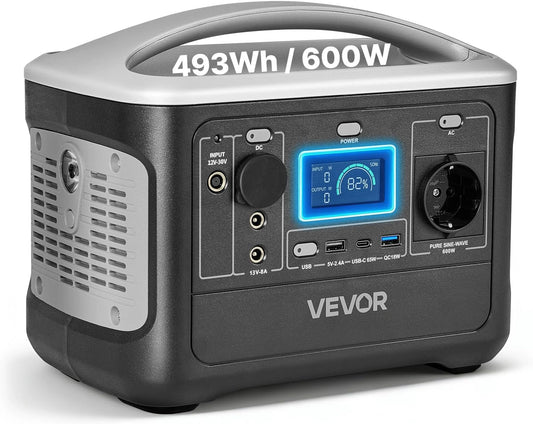 Stacja zasilania VEVOR, 600 W, 493 Wh, kolor szary