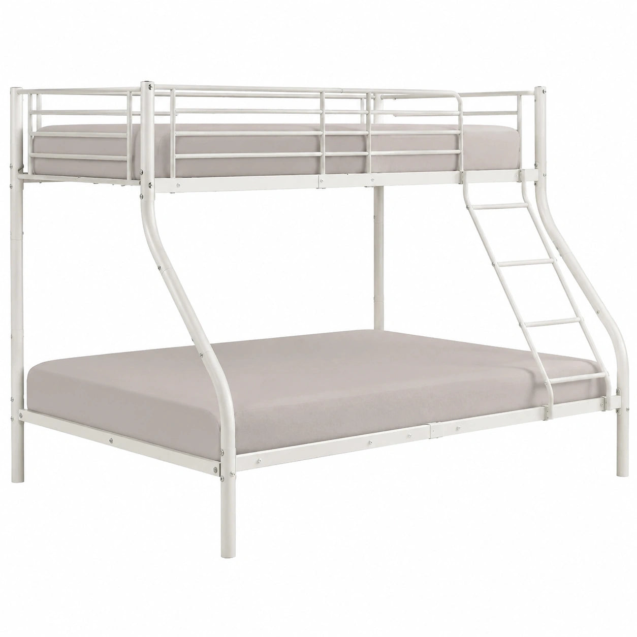 EGGREE Hochbett mit Treppe und Absturzsicherung, 140x200cm und 90x200cm, Metallbett für Kinder und Erwachsene, Weiß