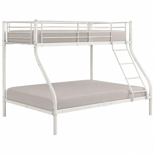 EGGREE Hochbett mit Treppe und Absturzsicherung, 140x200cm und 90x200cm, Metallbett für Kinder und Erwachsene, Weiß