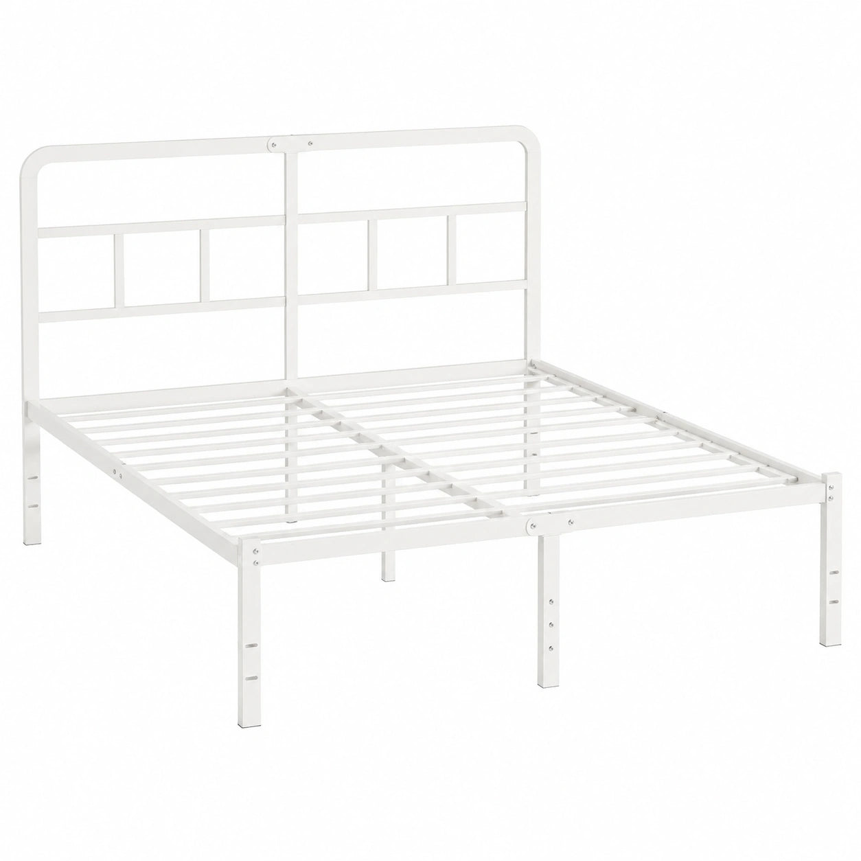 Weißes Metallbett 140x200 cm mit gebogenem Kopfteil und Stauraum