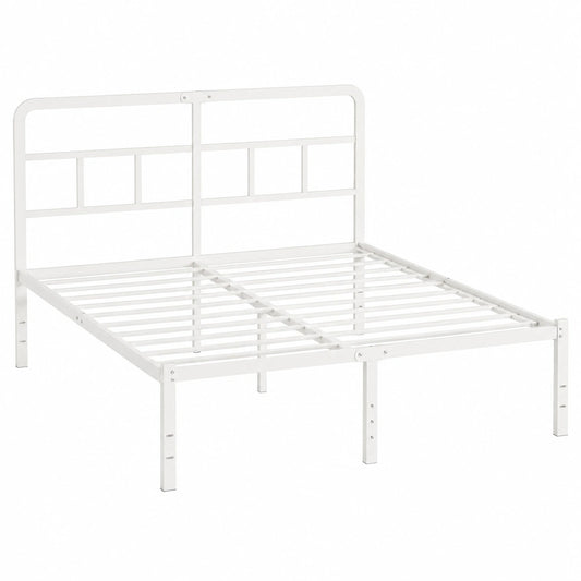 Weißes Metallbett 140x200 cm mit gebogenem Kopfteil und Stauraum
