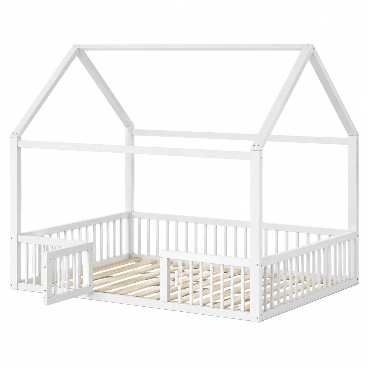Gegtuon Hausbett 140x200 cm, Holzbett mit Dach und Sicherheit, Kinderbett ohne Matratze, Weiß