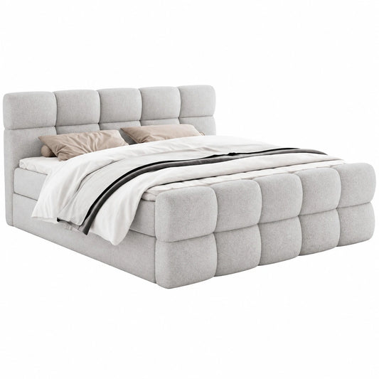 Modernes Boxspringbett mit Stauraum, Taschenfederkern und Bouclé, Doppelbett Leo 180x200 cm