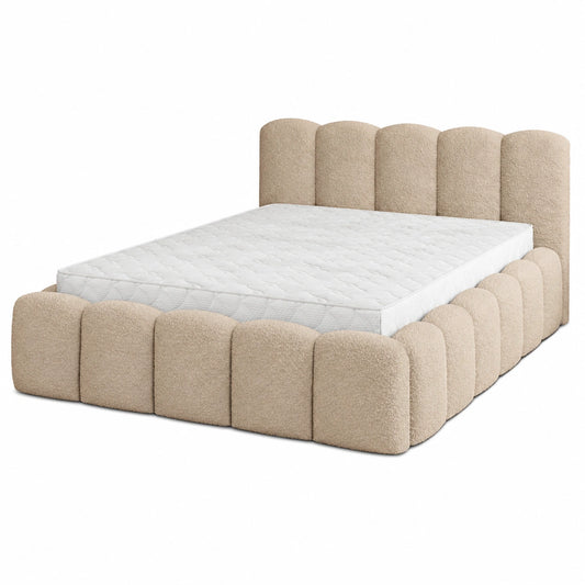 Massives Polsterbett FALINA 180x200 cm mit Bettkasten, Stauraum und Lattenrost - Beige