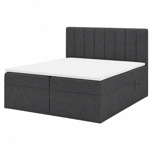 MEBLINI Boxspringbett 160x200 mit Stauraum und Gepolstertem Kopfteil - Doppelbett mit Matratze und Topper - Dunkelgrau