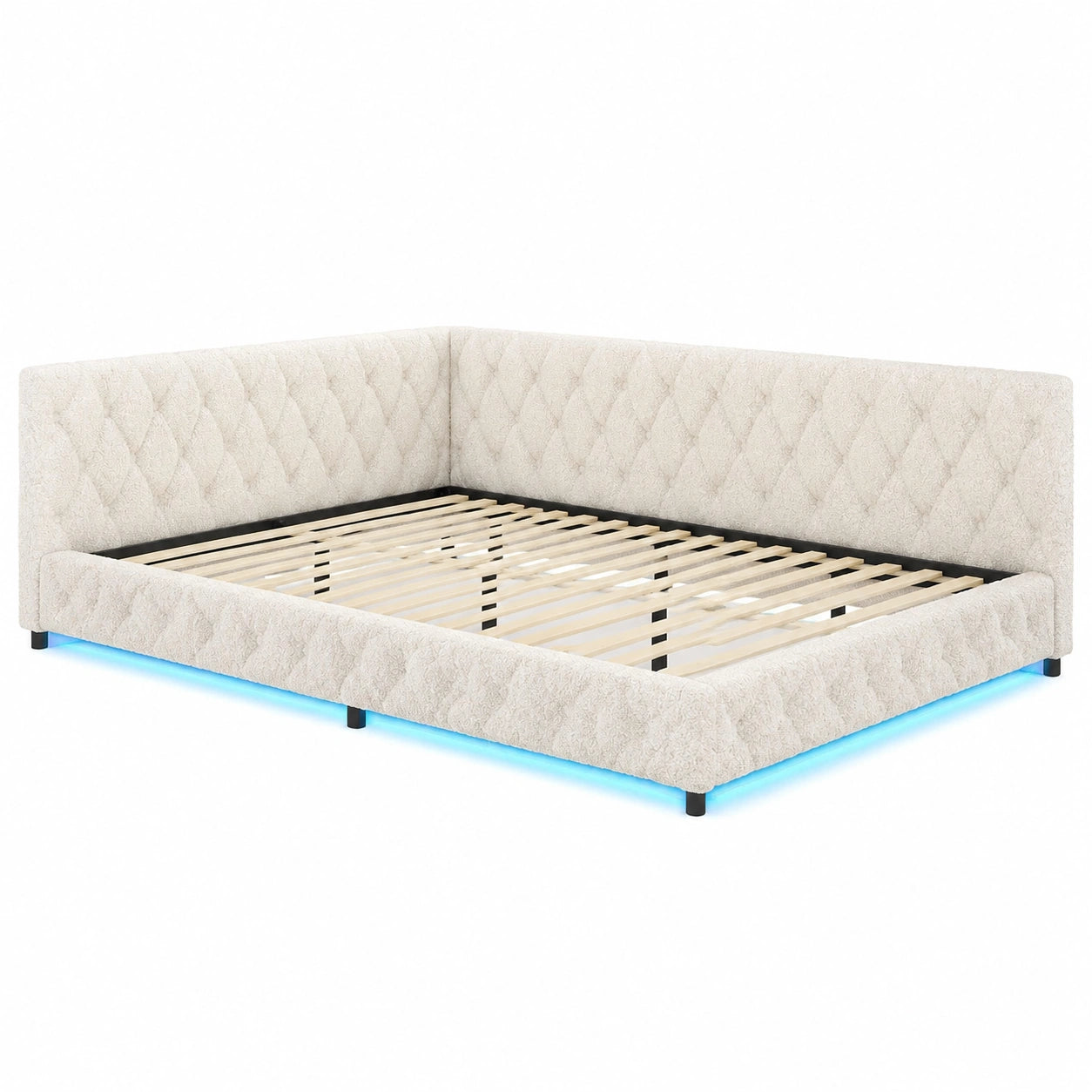 Multifunktionales 2-Sitzer Schlafsofa mit LED, Gästebett, Ohne Matratze, Beige, 140 x 200 cm