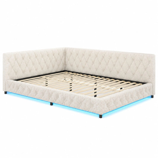 Multifunktionales 2-Sitzer Schlafsofa mit LED, Gästebett, Ohne Matratze, Beige, 140 x 200 cm