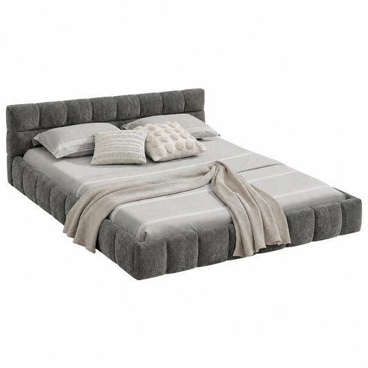 Modernes Doppelbett 140x200 aus Chenille mit Kopfteil, Lattenrost & stabilem Metallrahmen, dunkelgrau, ohne Matratze